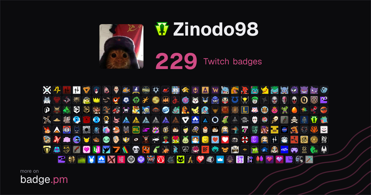 Zinodo98 - 227 Twitch badges - badge.pm